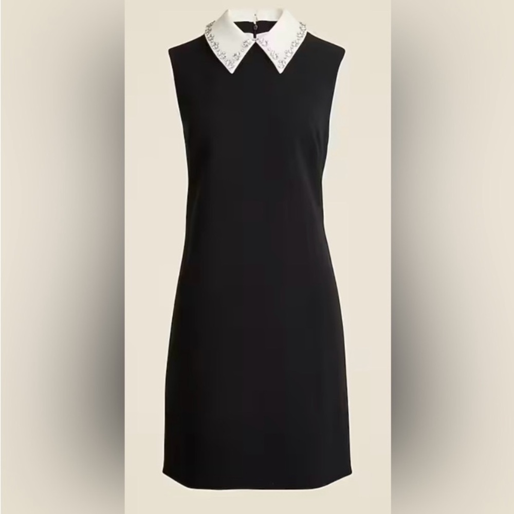 NWT J. Crew Ora Italy Embellished collared shift dress stretch crepe black 14